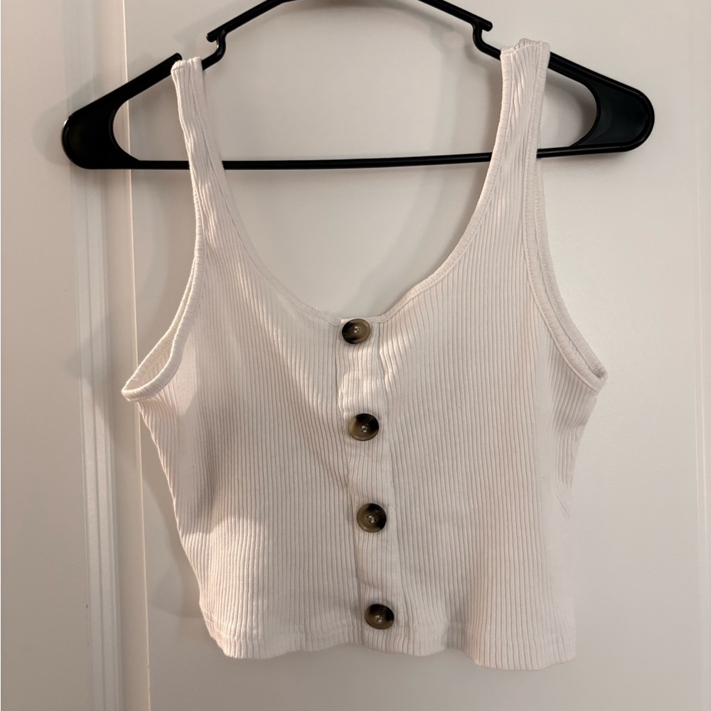 SHEIN Cream Button-Front Ribbed Tank Top